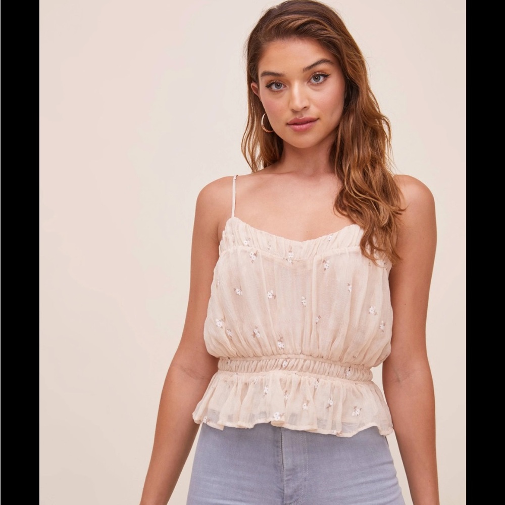 ASTR THE LABEL Effie Floral Top - Cream Floral - Size Small
